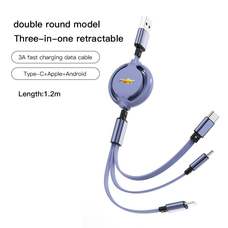 Retractable Data Cable 3 In 1 Fast Charging Accessories For Chevrolet Cruze Sonic Silverado Trax Camaro Captiva Equinox Malibu