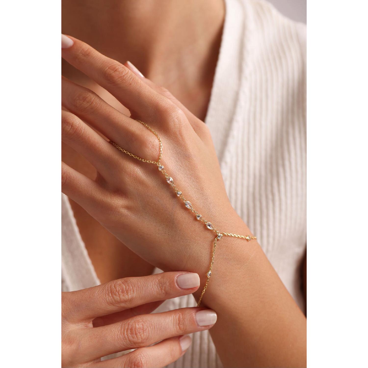 

925 Sterling Silver Gold Coating White Drop Stone Sahmeran Bracelet золотий