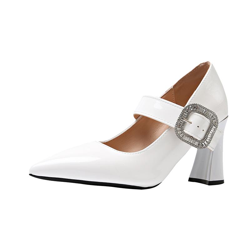 Aphixta Elegant Leather Pointed Toe Pumps Rhinestone Women Shoes Crystal Buckle High Heels Pumps Plus Big Size 35-45