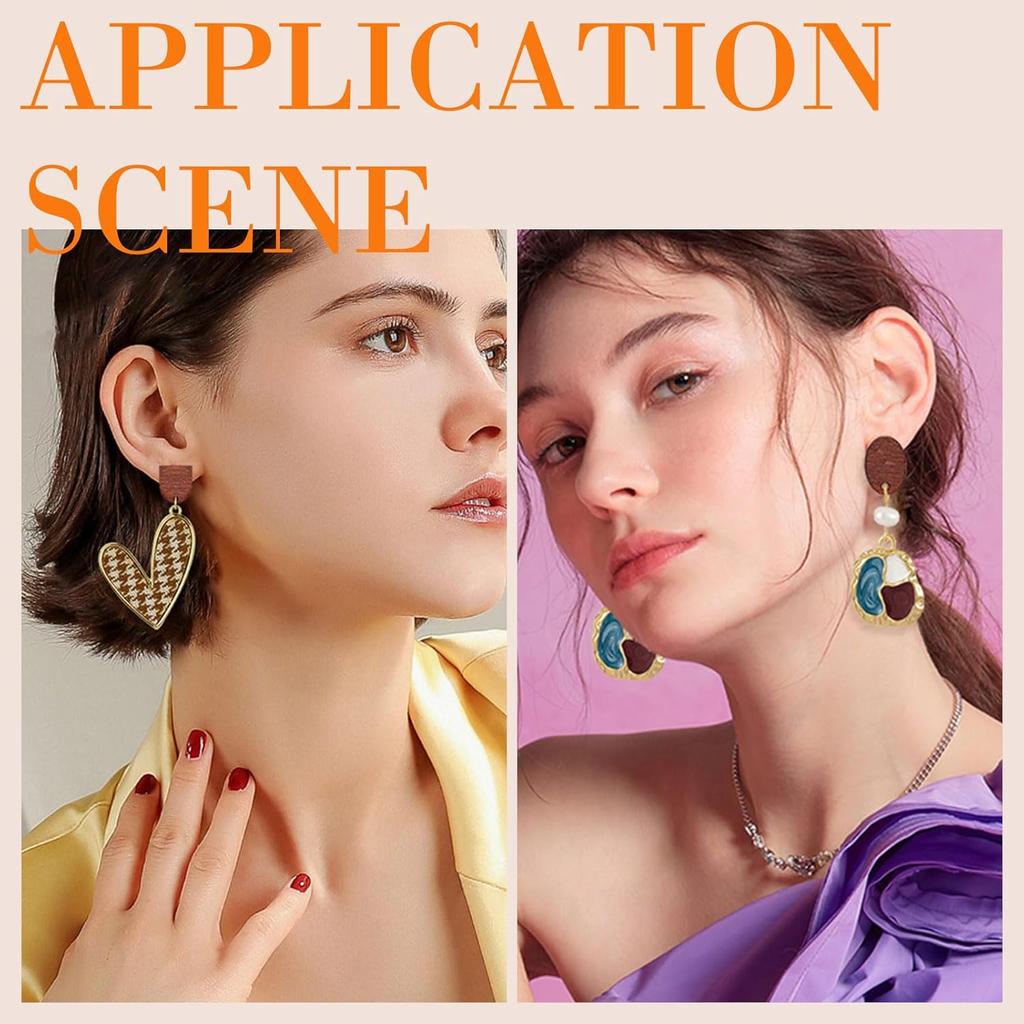 Oubaka 60pcs Wooden Earring Studs for Jewelry Making,Wooden Stud Earrings Wood Earring Posts Earring Pin Stud Bulk with 100pcs Earring Backs for DIY