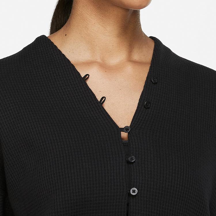 Nike Waffle-Knit V-Neck Comfortable Casual Pullover Sweater Women Tops Black CV9906-010