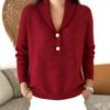 Knitted button women's sweater autumn and winter new solid color polo collar casual fashion women's Christmas sweater