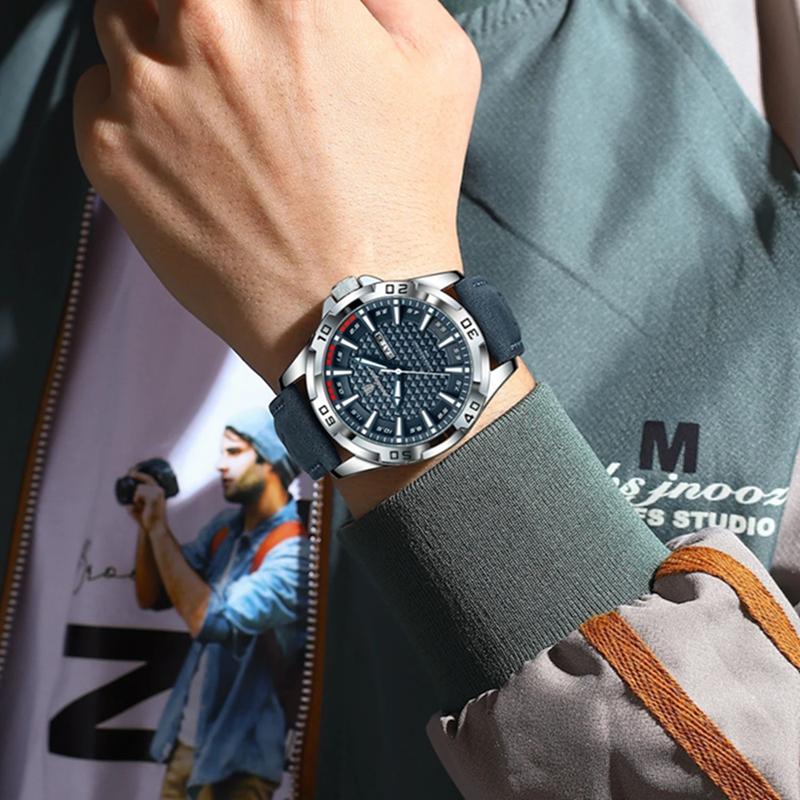 Top Luxury Waterproof Luminous Date Week Watch For Men Quartz Sport Leather Men's Watches