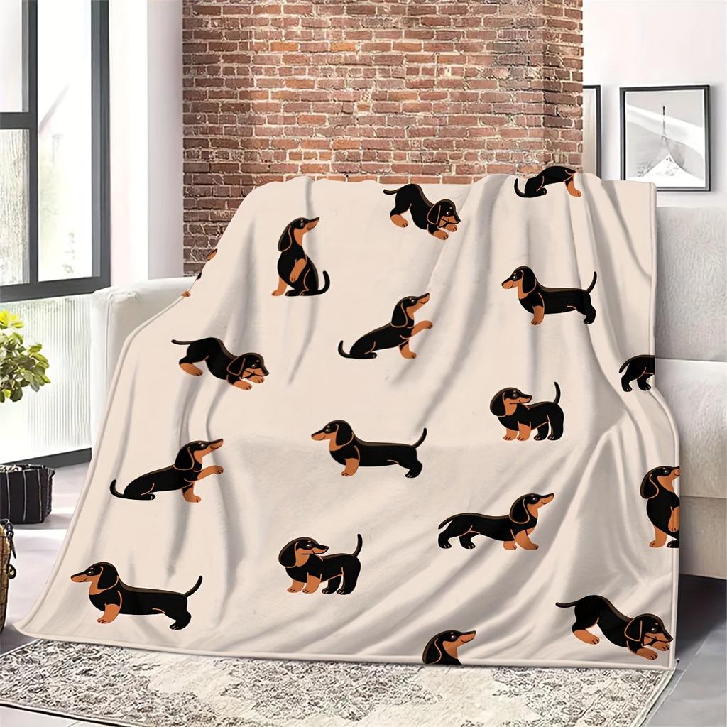 Dachshund Dog Fleece Blanket Cute Puppy Print Throw Soft Cozy All Season Bedding Home Decor Gift For Dog Lovers