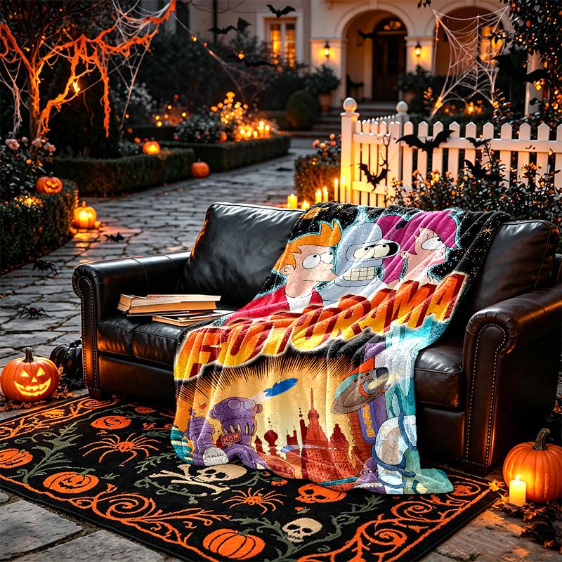 1pc Futurama Cartoon Crew Blanket, Super Cozy Printed Home Blanket, All-Season Warmth