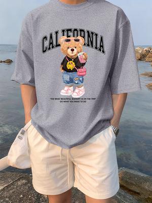 California Fashion Bear Prints TShirts Women Summer Cotton Tops ONeck Comfortable Loose Short Sleeve Tees Casual Woman Clothes