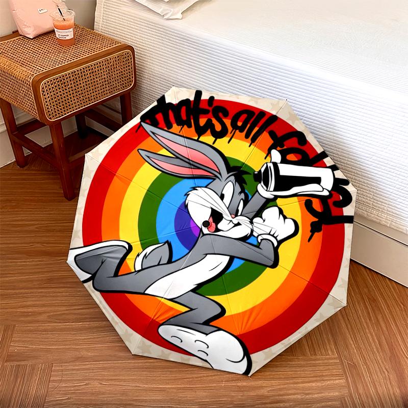 

1pc Looney Tunes pattern Umbrella Portable Folding Umbrella Iron Frame Hole Bone Structure Outdoor Home Umbrella разноцветный
