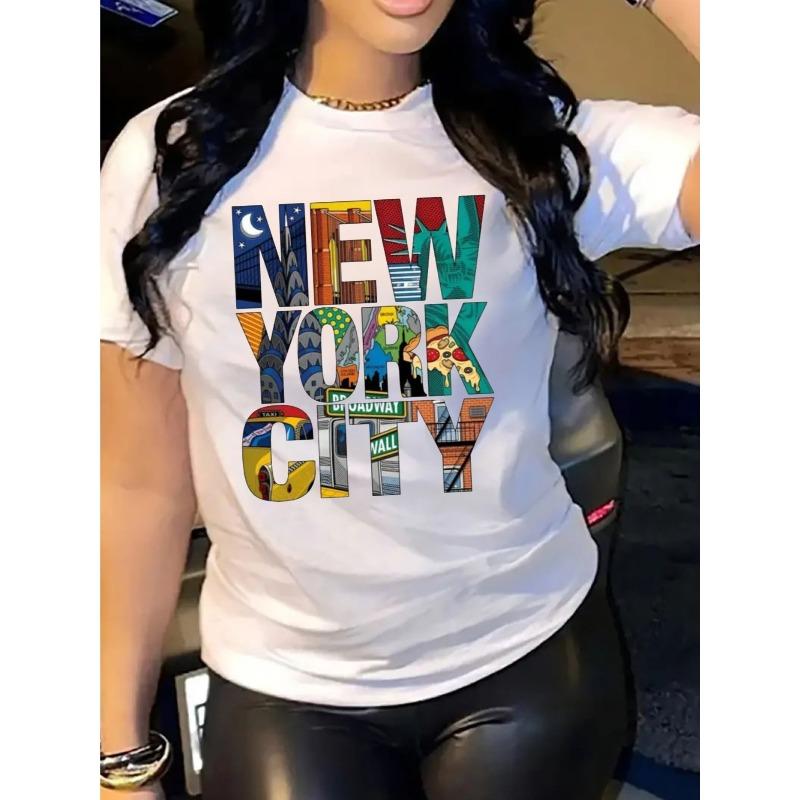 New York City T-Shirt for Women Casual Short Sleeve Tee Heavy Cotton - Comfortable Crew Neck, Soft Adorable Tees Tops