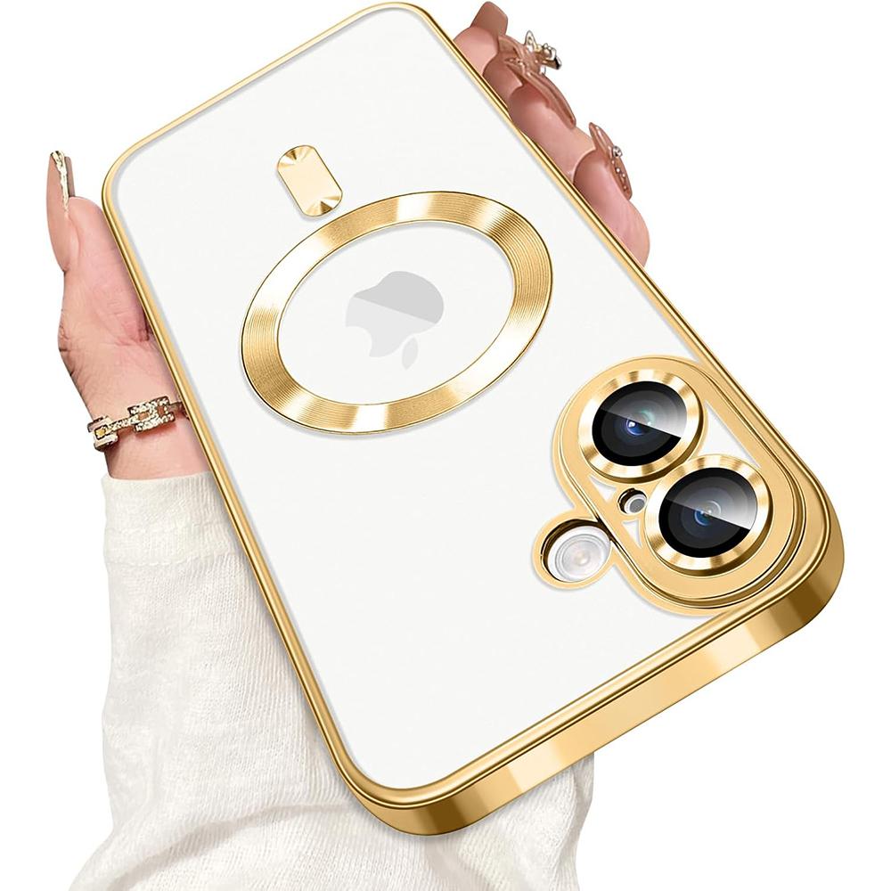Luxury Plating Silicone Soft Case For iPhone 16E 16 15 14 13 12 11 Pro Max Plus Strong Magnetic Magsafe Clear Ultra Thin Cover