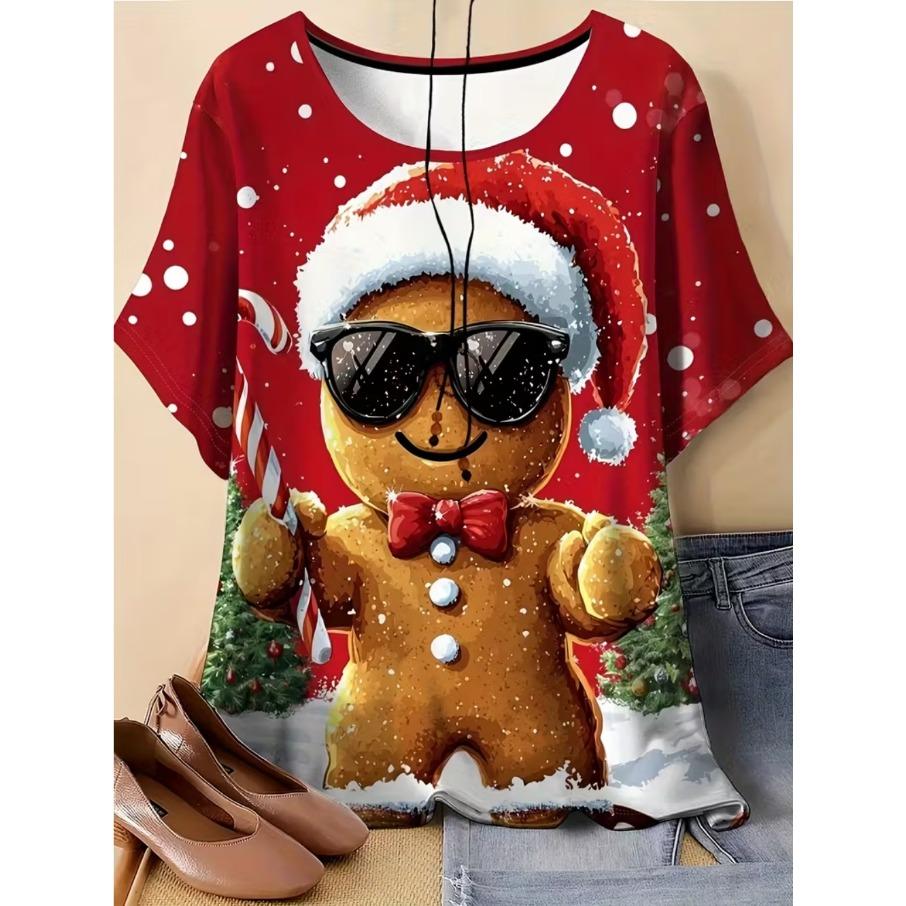 

Женская повседневная футболка с 3D-принтом на рождественскую тематику больших размеров от XL до 7XL, свободного кроя, с круглым вырезом и короткими рукавами 7XL