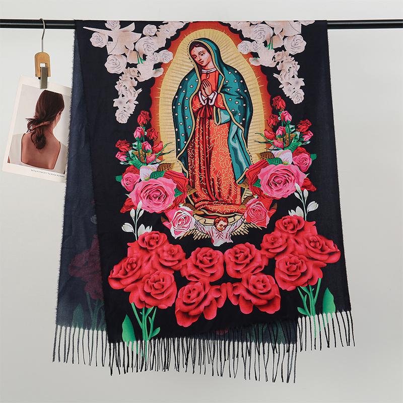 

70*175Cm Fashion Virgin Mary Print Women Winter Warm Scarf Hijabs Shawl Christian Pashmina Lady Wraps Bufanda Foulard 70x175cm