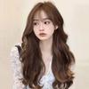Trendy Long Curly Wig with Air Bangs - Realistic Fluffy Waves for a Fashionable Look