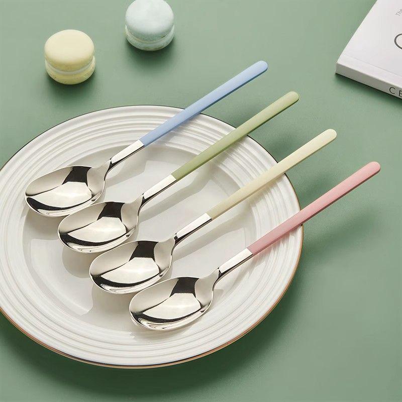 2Pcs 410 Stainless Steel Luxury 4 Color Handle Spoon For Family Dinner Tableware Restaurant Flatware Soup Ladle