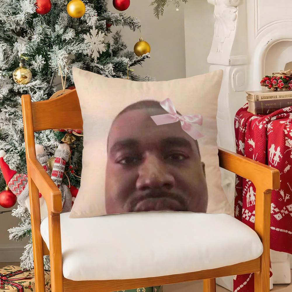 Funny K-Kanye Meme Pillow Case Silky Short Plush With Invisible Zipper Dustproof Sofa Cushion Cover For Home Decor