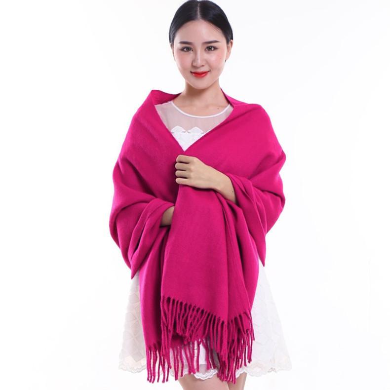 Solid Color Wool Scarf for Women Autumn and Winter Tassel Air Conditioned Room Shawl Green Red Winter Men's Cashmere Scarf