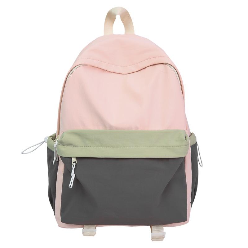 Simple Color Matching Schoolbag Female College Students Korean Versatile Large-capacity Travel Backpack Junior High School Students Class Backpack