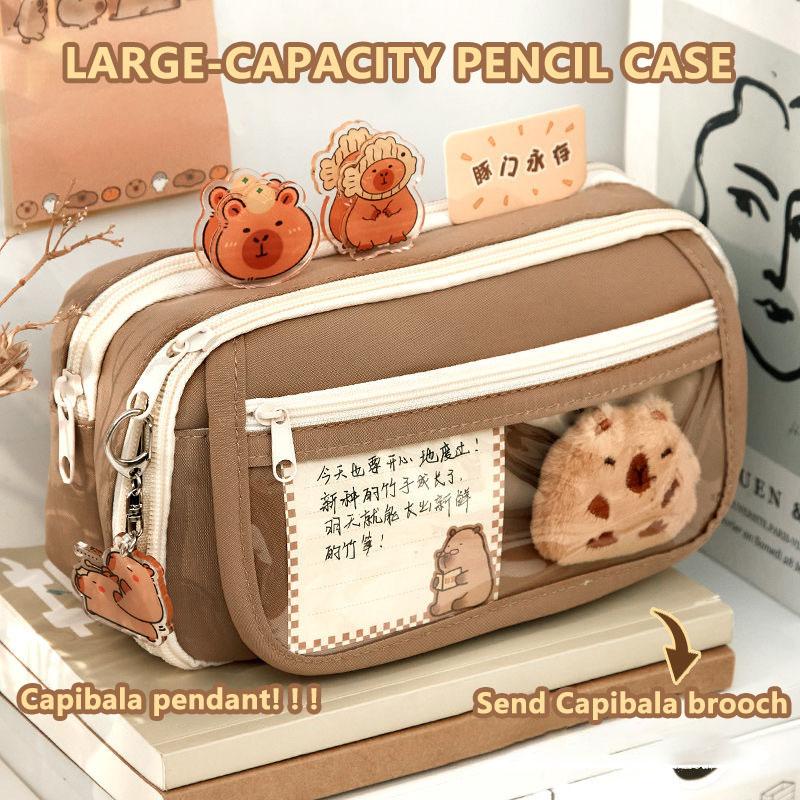 Capybara Pencil Case Kawaii Large Capacity Pen Bag Cute Animal Element Pencil Bag For Student Term Begins School Supplies 2025