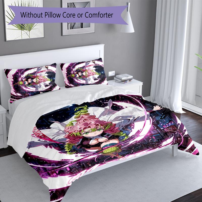 3pcs Custom Name Demon Slayer character theme Set,Includes 1 Duvet Cover and 2 Pillowcases,All-season Bedroom Decor