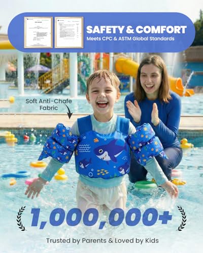 Gogokids Children's Buoyancy Swim Vest with Armbands, 15-30kg, EN 13138-1 Certified, Floatation Vest for Ages 2-6, Inflation-Free Toddler Float Vest w