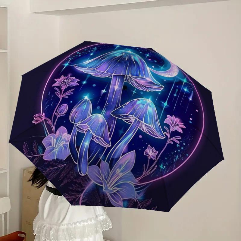 1pc Fantasy Mushroom Night Scene Umbrella with Plastic Handle,Suitable for All Seasons Home Travel Outdoor UmbrellaDD1557