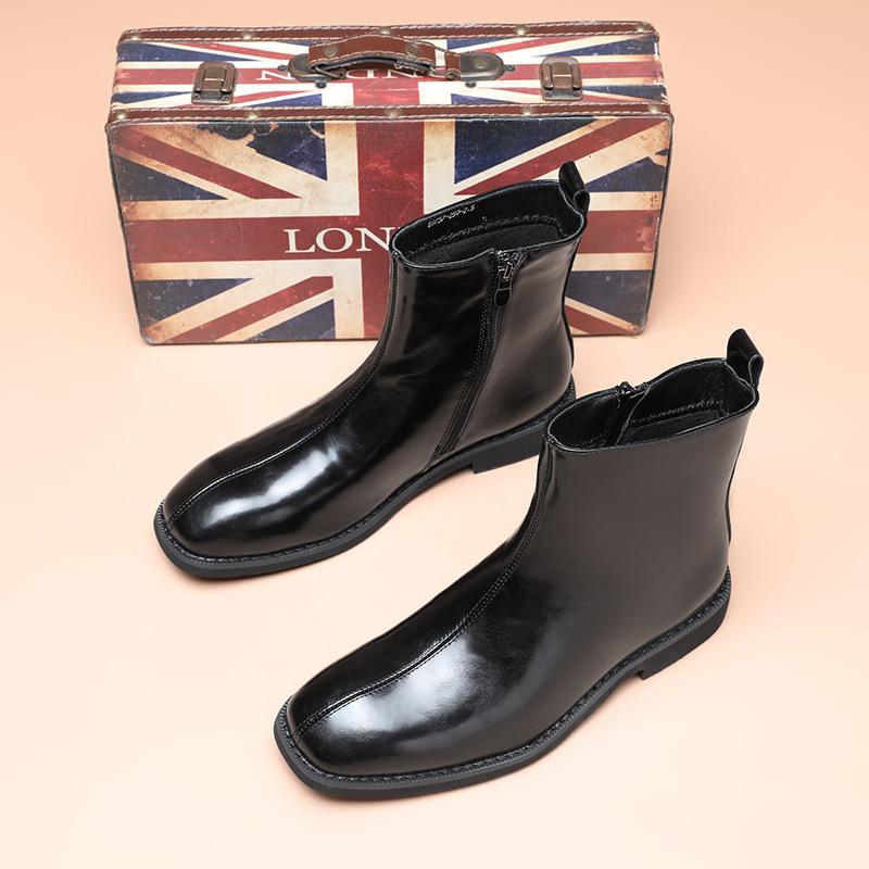 Martin boots men's winter velvet zipper British style leather shoes men's high-end high-top black Chelsea boots men's