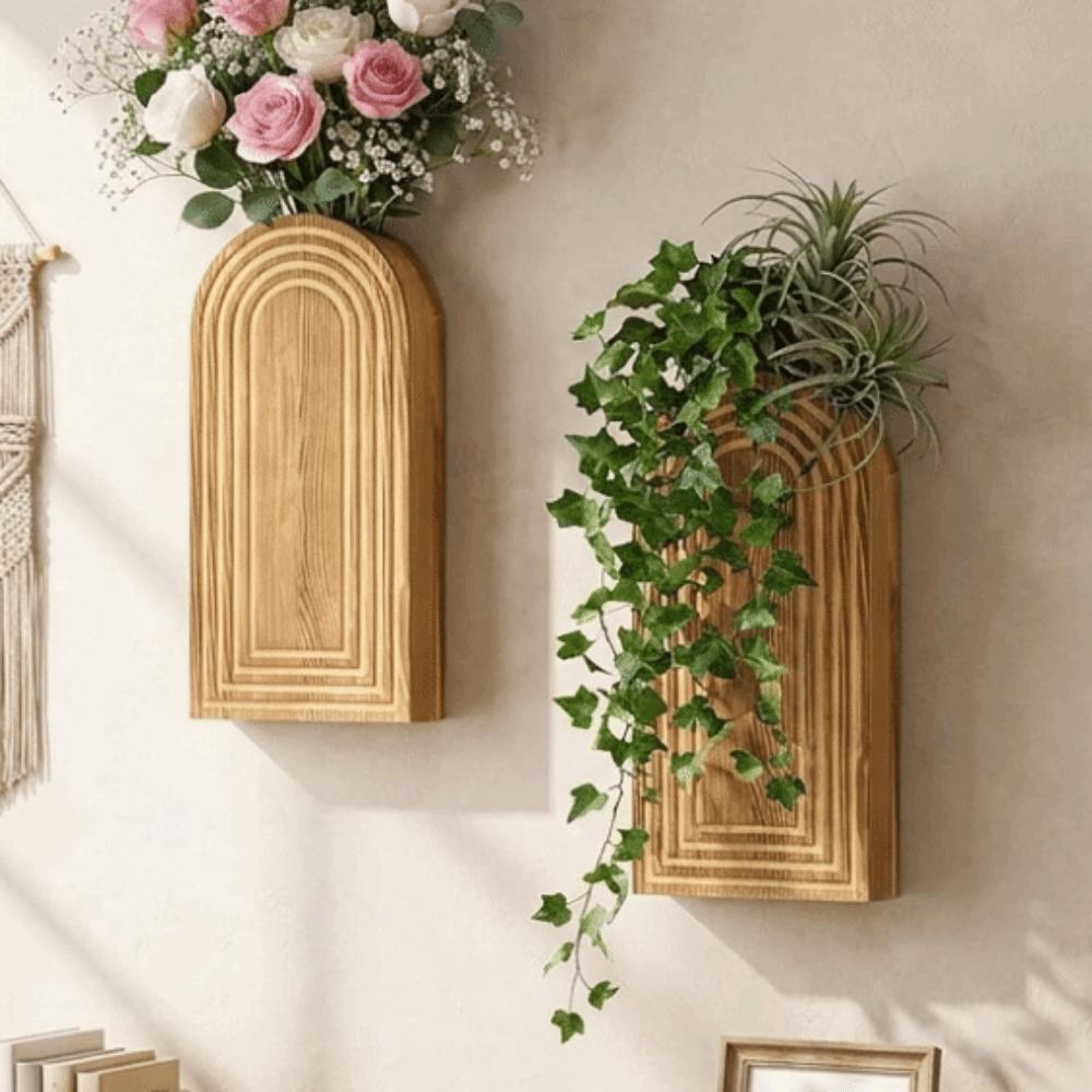 2PCS Decorative Arch Wood Wall Hanging Planter Wall Mounted Wall Flower Pot  Entryway