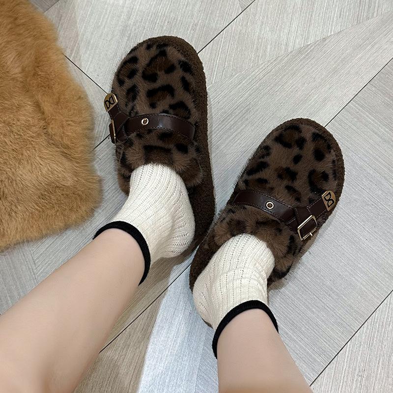 Mao Mao Slippers Women's Thick Bottom Women's Outer 2025 Autumn and Winter New Internet Celebrity Fashion Leopard Print Home Plush Winter Cotton Slipp