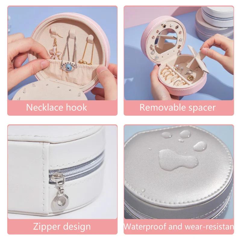 Simple Fashion Solid Color Small PU Leather Jewelry Box Circle Shaped Jewelry Box Earrings Jewelry Earrings Necklace Storage Box
