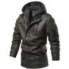 Men's Classic Vintage Mid-Length Leather Coat Men's Mid-Length Coat Hooded Leather Coat US Size