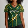 Südafrika Inspiriertes Damen Grün Gold Rugby Fan Shirt V-Ausschnitt Kurzarm Spieltag Unterstützer Freizeit Sportbekleidung Sommer Oberteil