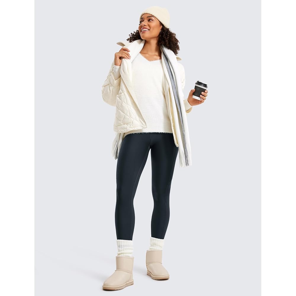 CRZ YOGA Women's Winter Fleece-Lined Yoga Leggings, High-Waisted, Sweat-Wicking, Quick-Drying, Cold Protection, 28-Inch Inseam, Dark Navy, Size XS