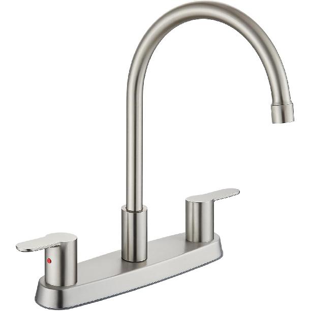 8 Inch Centerset Kitchen Faucet for Sink 3 Hole Dual Handle Kitchen Sink Faucets High Arc 360 Degree Rotating Spout with Supply Lines, Brushed