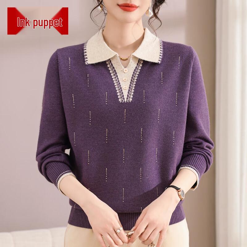 

Moou Autumn/Winter Lapel Knit Pullover Sweater for Mature Women XL