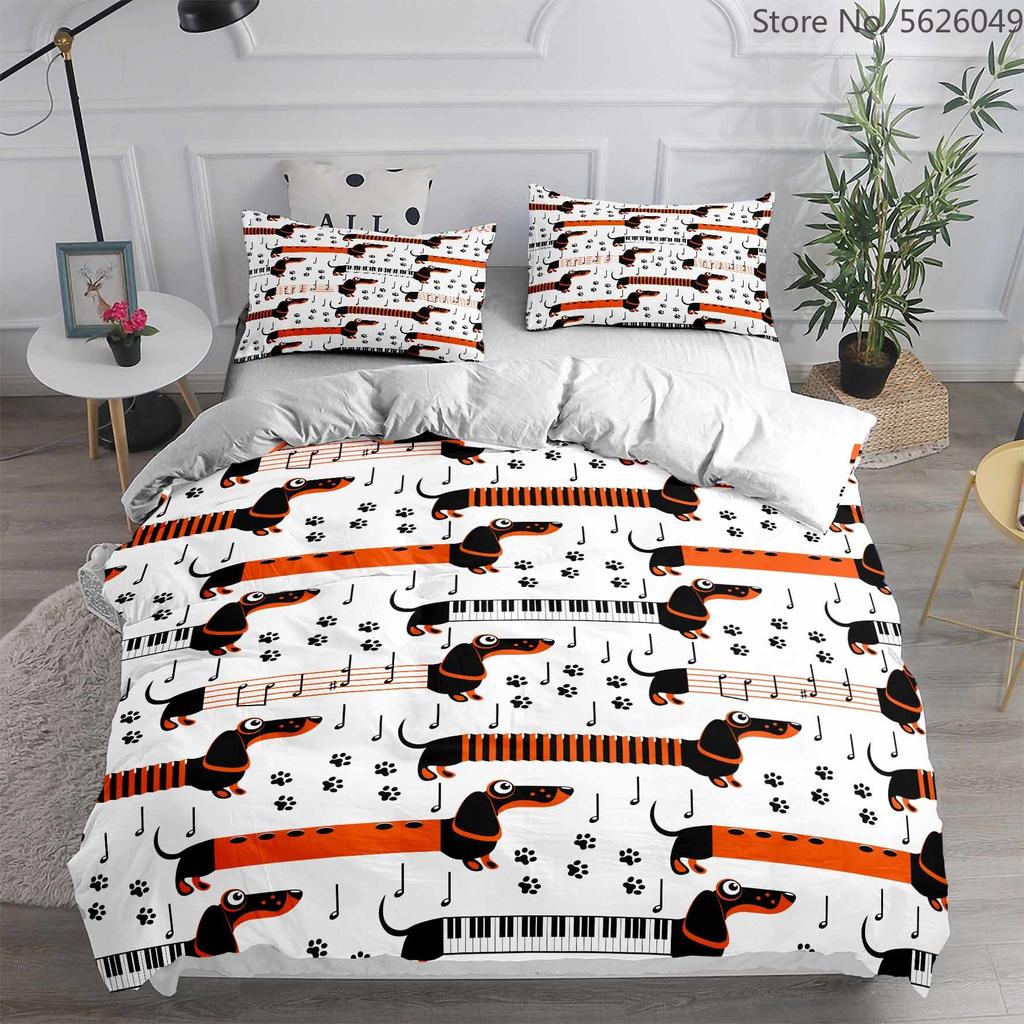 Cute Cartoon Dachshund King Queen Full Duvet Cover Pet Dog Bedding Set Lovely Animal Puppy Comforter Cover Polyester Quilt Cover