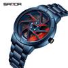 Sanda Men's Creative Wheel Quartz Watch - Trendy Rotating Waterproof Wristwatch