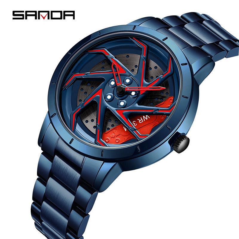 Sanda Men's Creative Wheel Quartz Watch - Trendy Rotating Waterproof Wristwatch