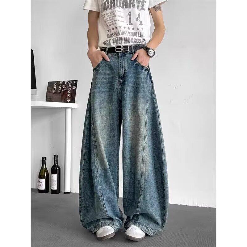 American high street deconstruction design scimitar jeans men's and women's spring new loose and thin floor-mopping trousers