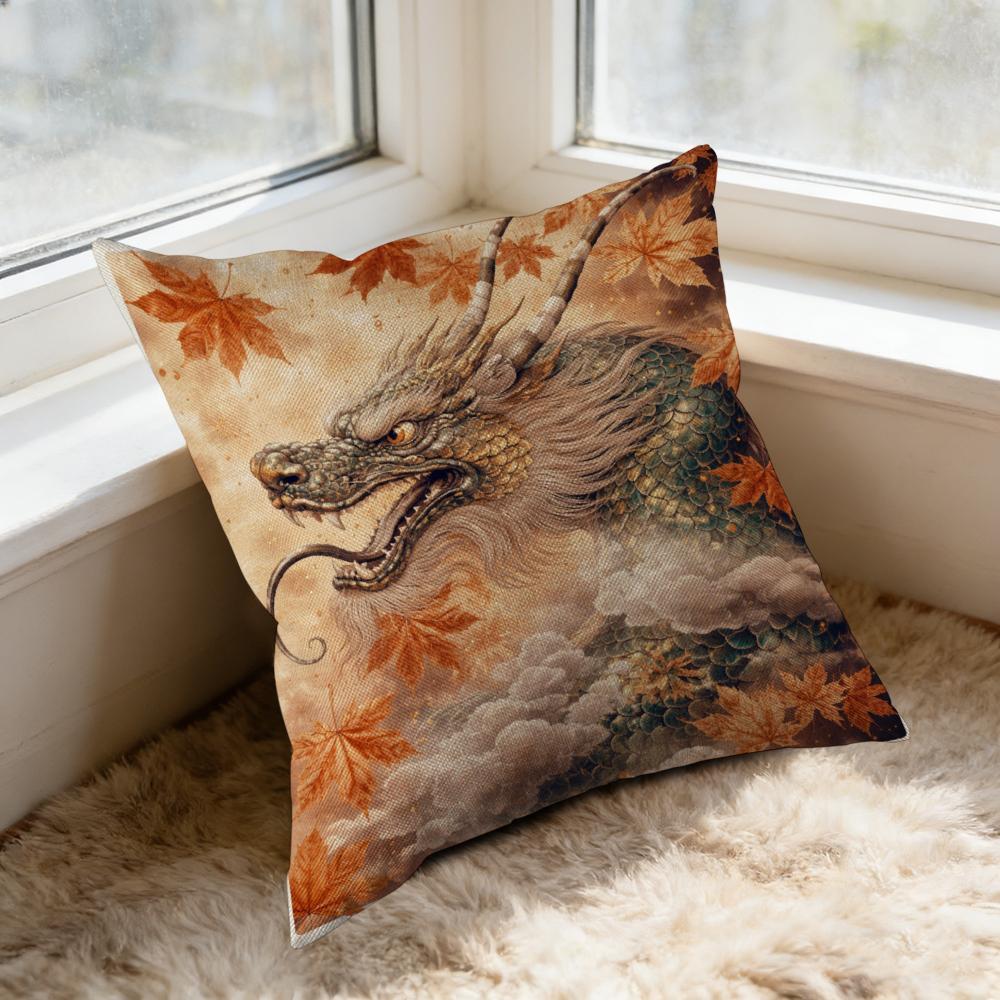 Dragon Throw Pillow Autumn Leaves And Clouds Design Decorative Cushion For Living Room Bedroom Window Seat