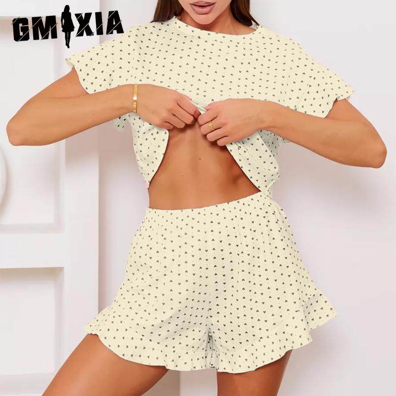 GMXIA Summer Short-sleeved Shorts Two-piece Loungewear Women's Loose Comfortable Suit