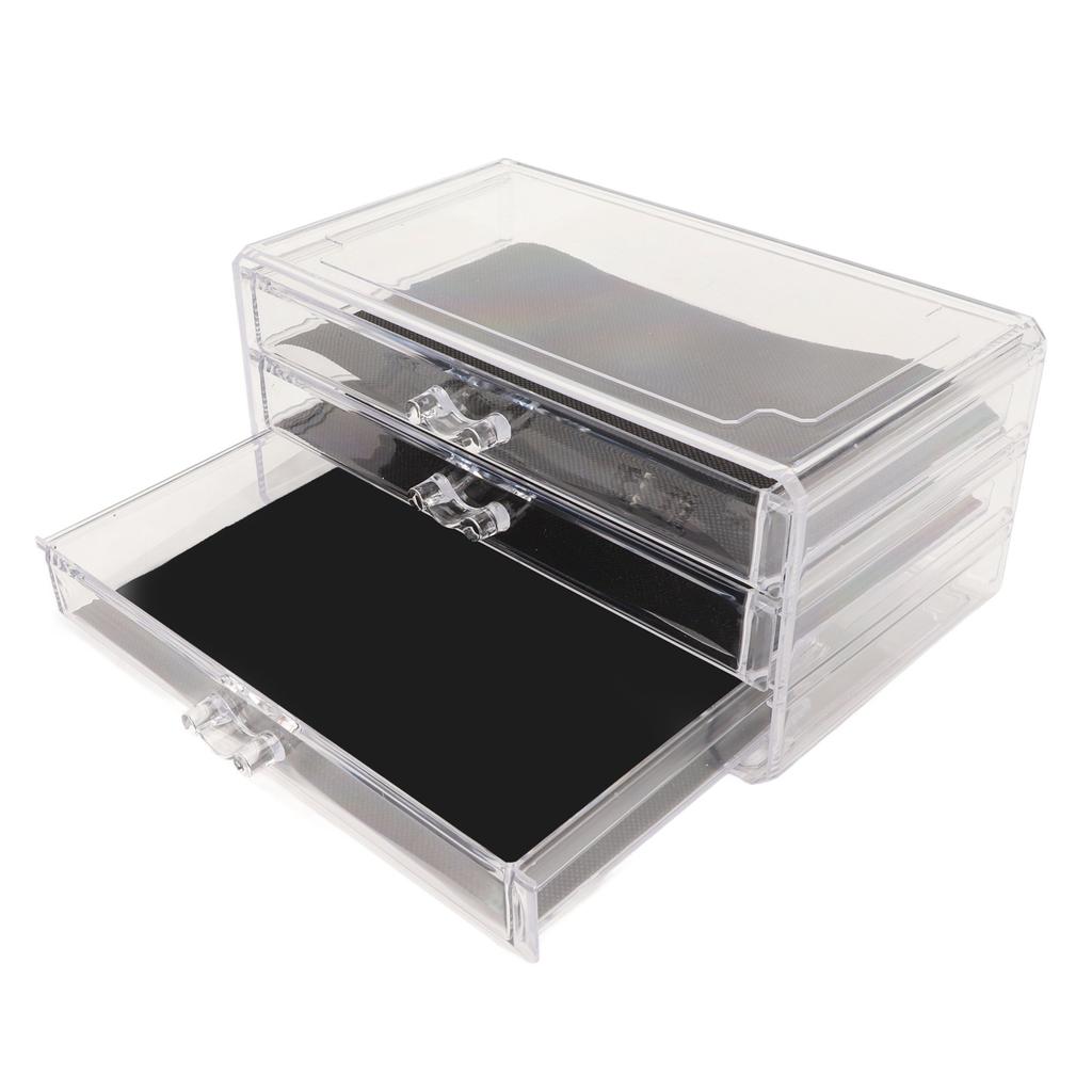Clear Acrylic 3 Drawer Transparent Dustproof Removable Black Mesh Pads Stackable Jewelry Organizer