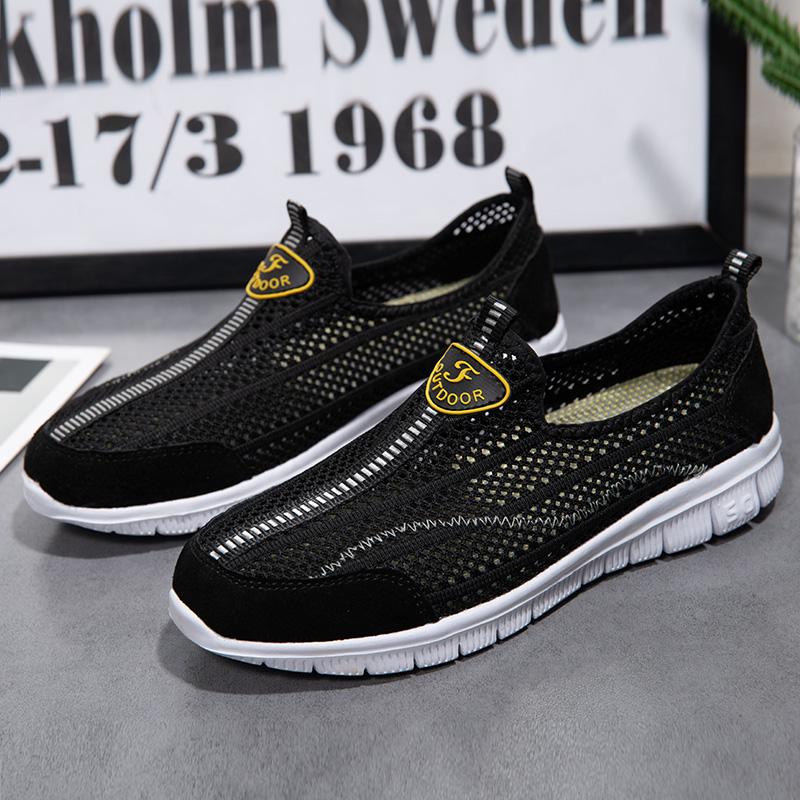

Fashion Summer Men Sneakers Hollowed Out Classic Casual Breathable Mesh Jogging Without Straps Lightweight Walking Shoes Tenis Masculino 38 чёрный