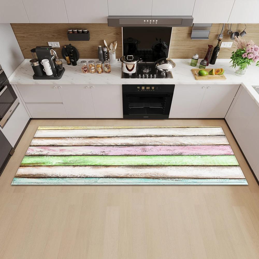 Wood Plank Stripe Color Pattern Home Kitchen Floor Mat Door Front Decoration Floor Mat
