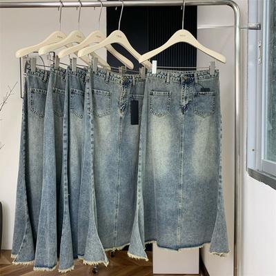 Retro Design Sense Burlap Denim Skirt In Long A-line Package Hip High Waist Fishtail Bustier Female Versatile Comfortable Fashion Denim Bustier Skirt