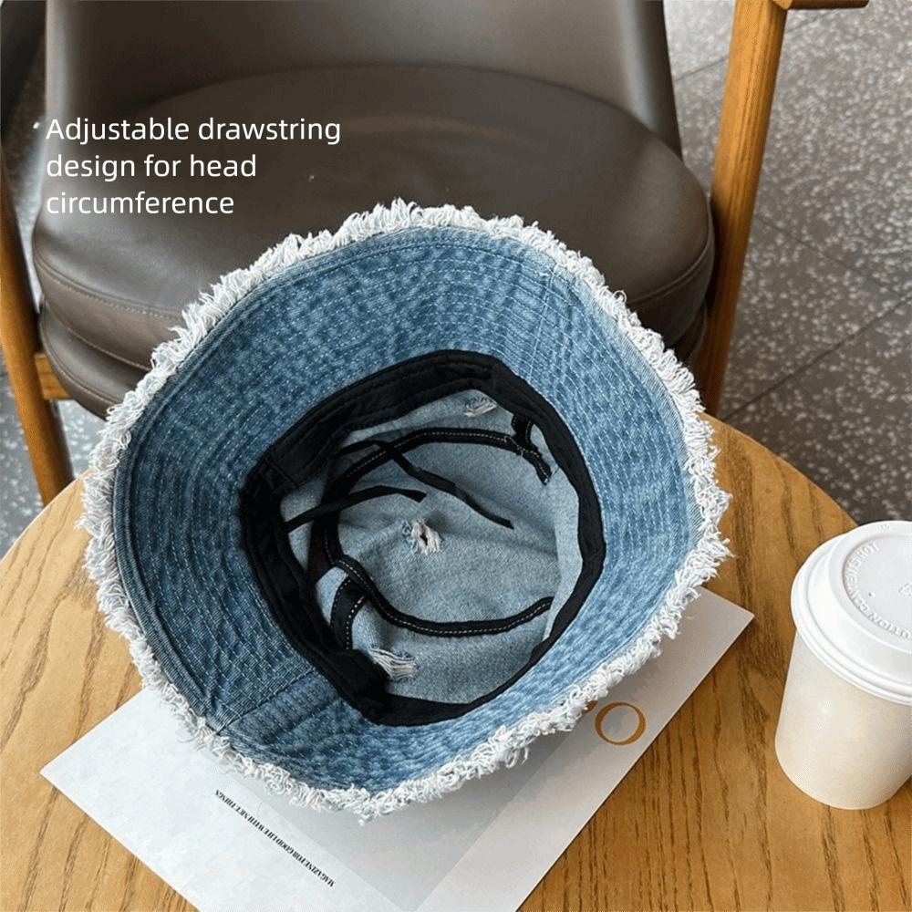 Washed Denim Fishermen Caps Large Brim Sun Protection Hat Personalized Basin Hat  Hiking