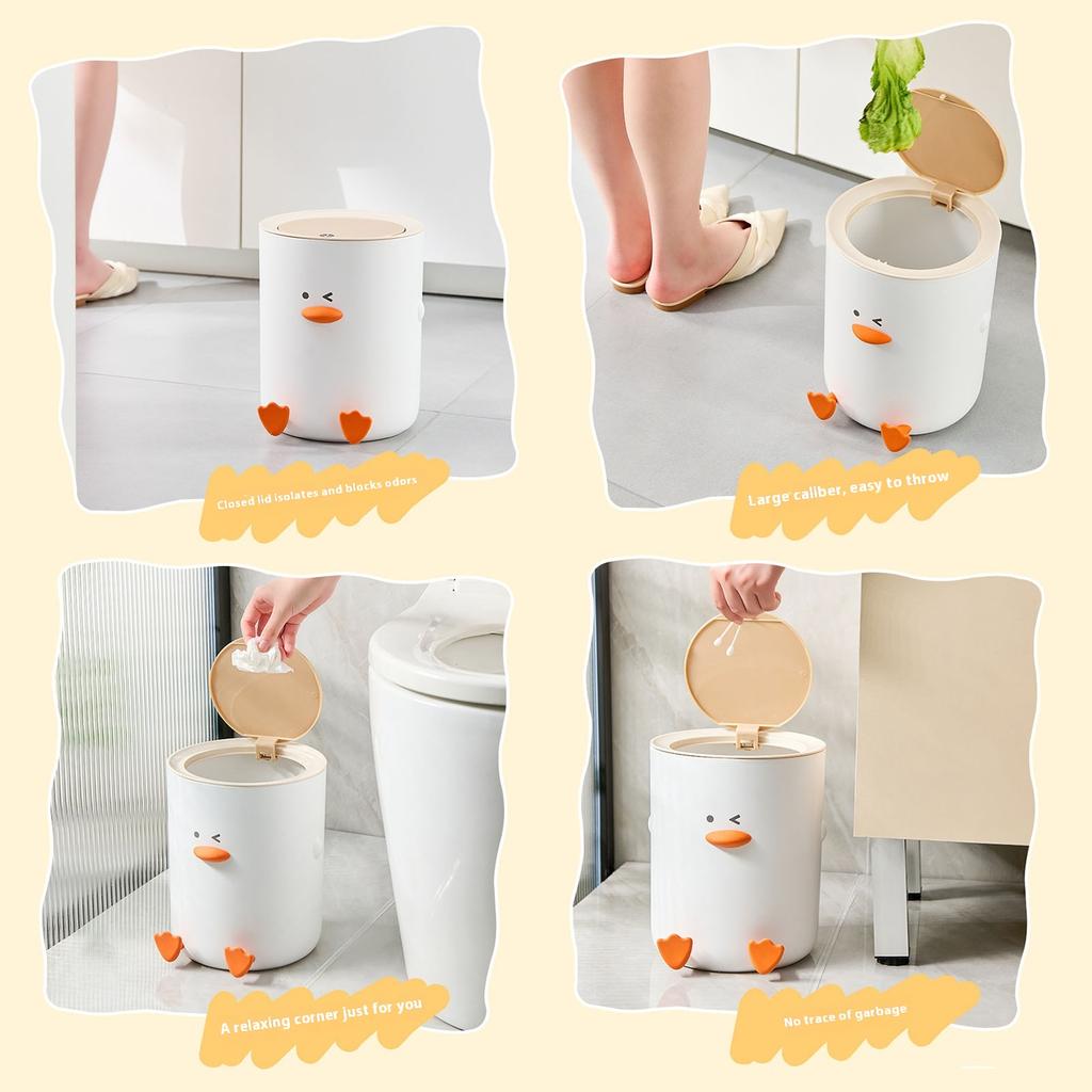 Modern Cartoon Duck Design Trash Can Luxury Gabage Bin For Kitchen Bathroom Office Small Space Use Practical Accessories
