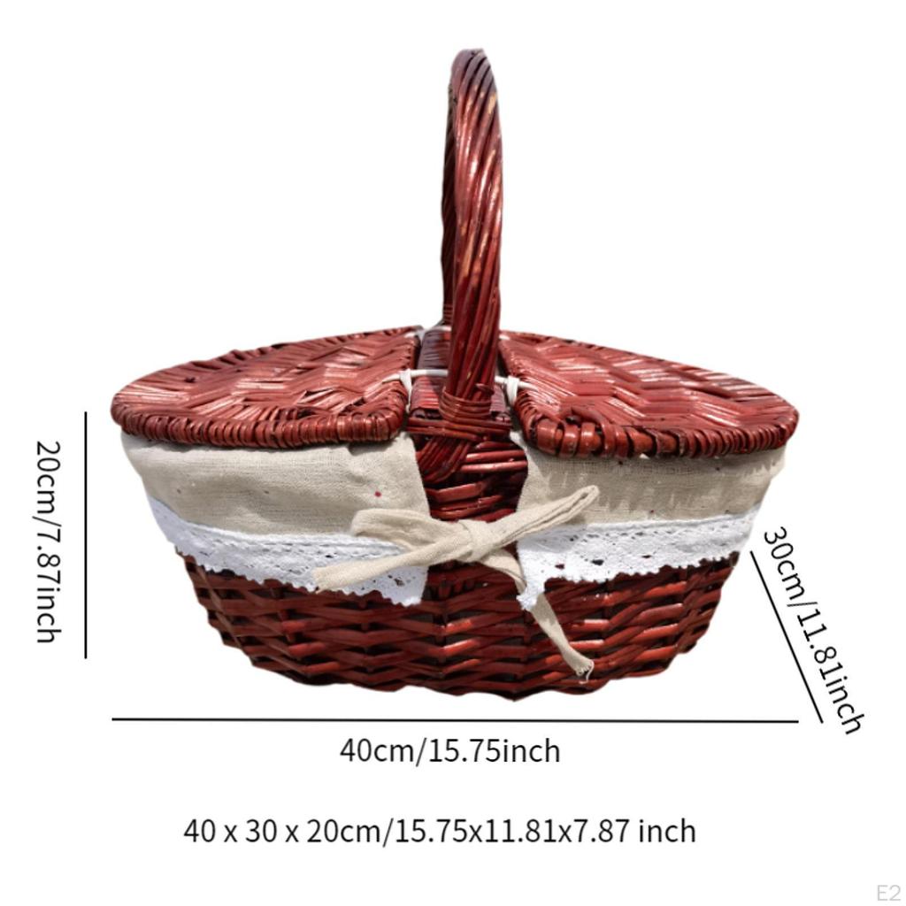 Picnic Basket Storage Serving Beach Rural with Washable Liner Portable Camping Outdoor