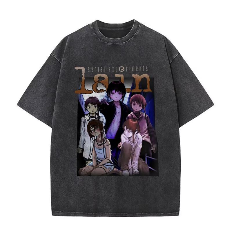 Anime Giapponese Seriale EsperiUnisexts Lain Vintage Lavato Maglietta Unisexga Iwakura Ragazza Sci Fi T-shirt Unisex Cotone Casuale Maglietta