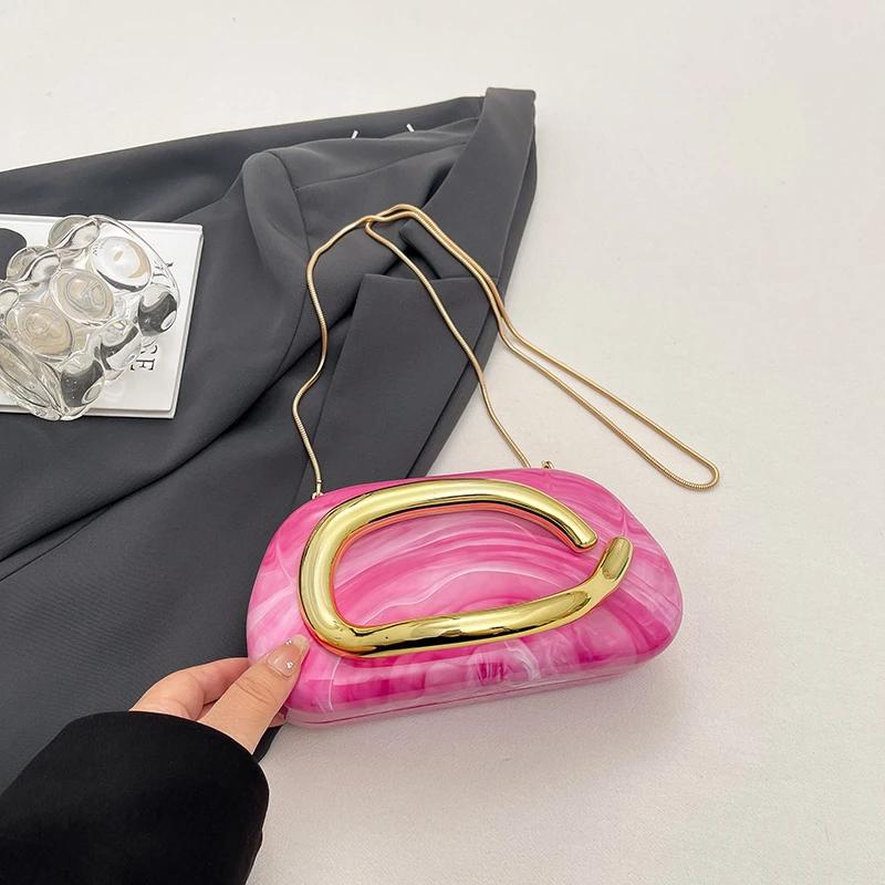 Gold Closure Box Clutch Bag women evening wedding party cute purse bag handbag 2025 summer new Acrylic Crossbody Phone Purse
