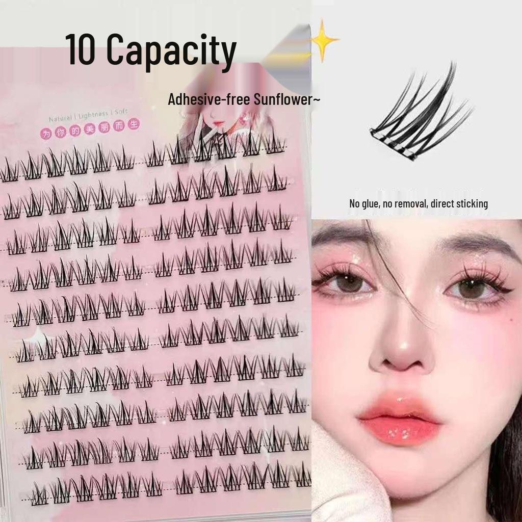Non-Adhesive Natural Sunflower False Eyelashes, 120 Ultra-Soft Segmented Clusters