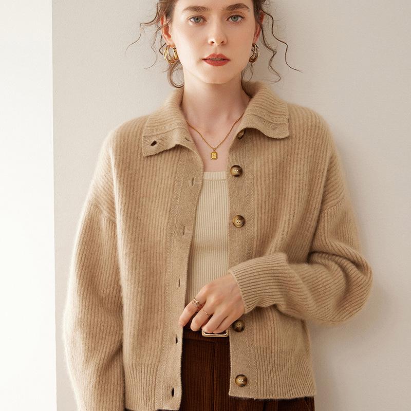 Heavyweight Cashmere Slim Fit High Neck Cardigan: Autumn/Winter European American Style Women's Sweater